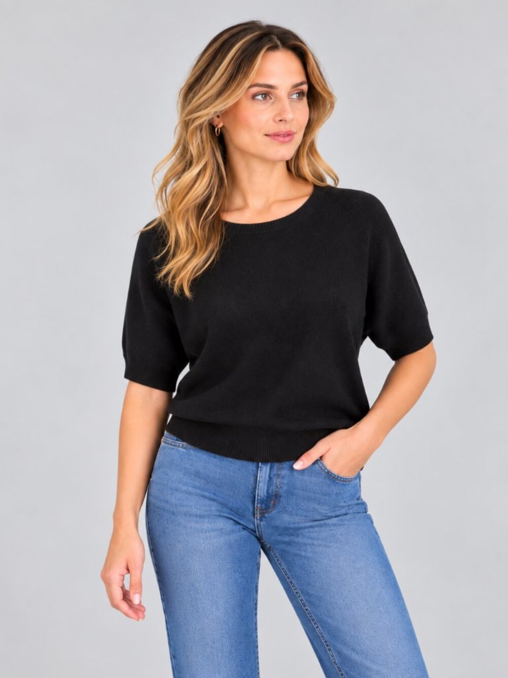Quince Cotton Cashmere Dolman Sleeve Sweater Black XS